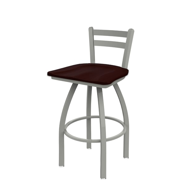 25" Low Back Swivel Counter Stool, Nickel Finish, Dark Cherry Oak Seat